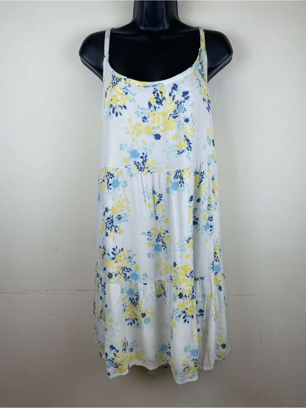 Torrid White Floral Tiered Sundress with Blue and Yellow Blossoms